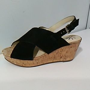 Black Cross Band Wedge Sandals
